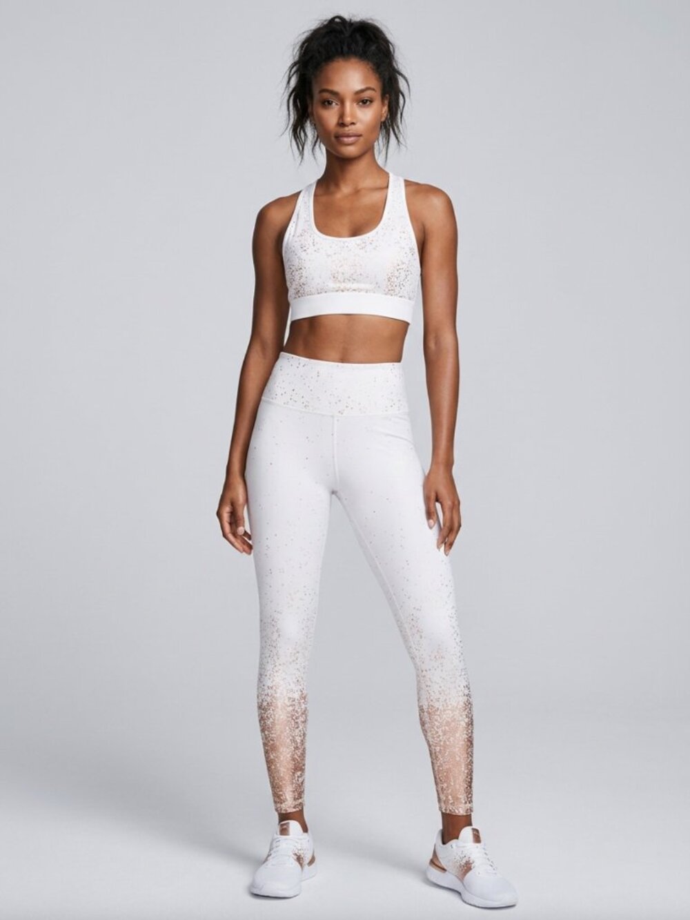 FASHION NOVA SPORT White and Rose Gold Metallic Gradient Active Set Sz L